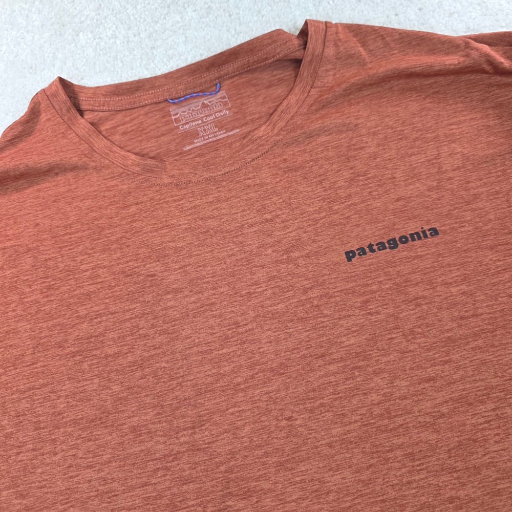 Patagonia Capilene Cool Daily Mens XXL Rust Orange Long Sleeve Mountain Graphic - Picture 2 of 9